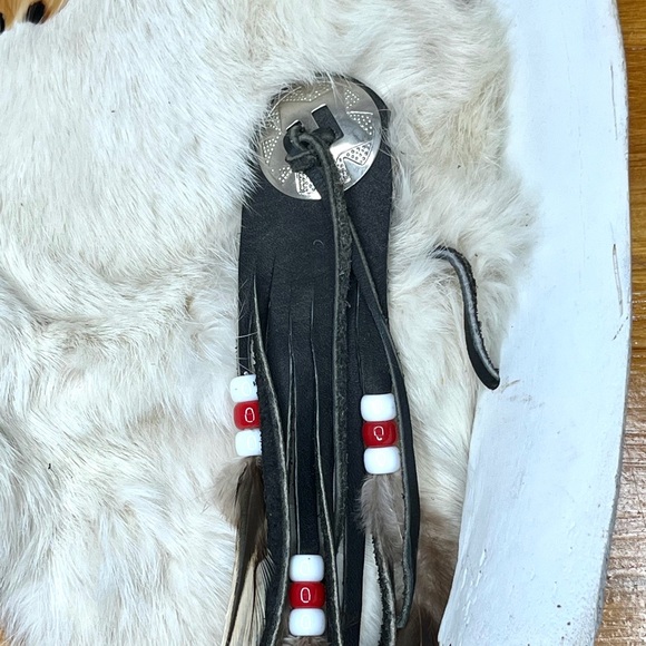 Native American Mandala Beads Feathers Skin Fur Wall Hanging Dream Catcher Rare - Picture 2 of 8